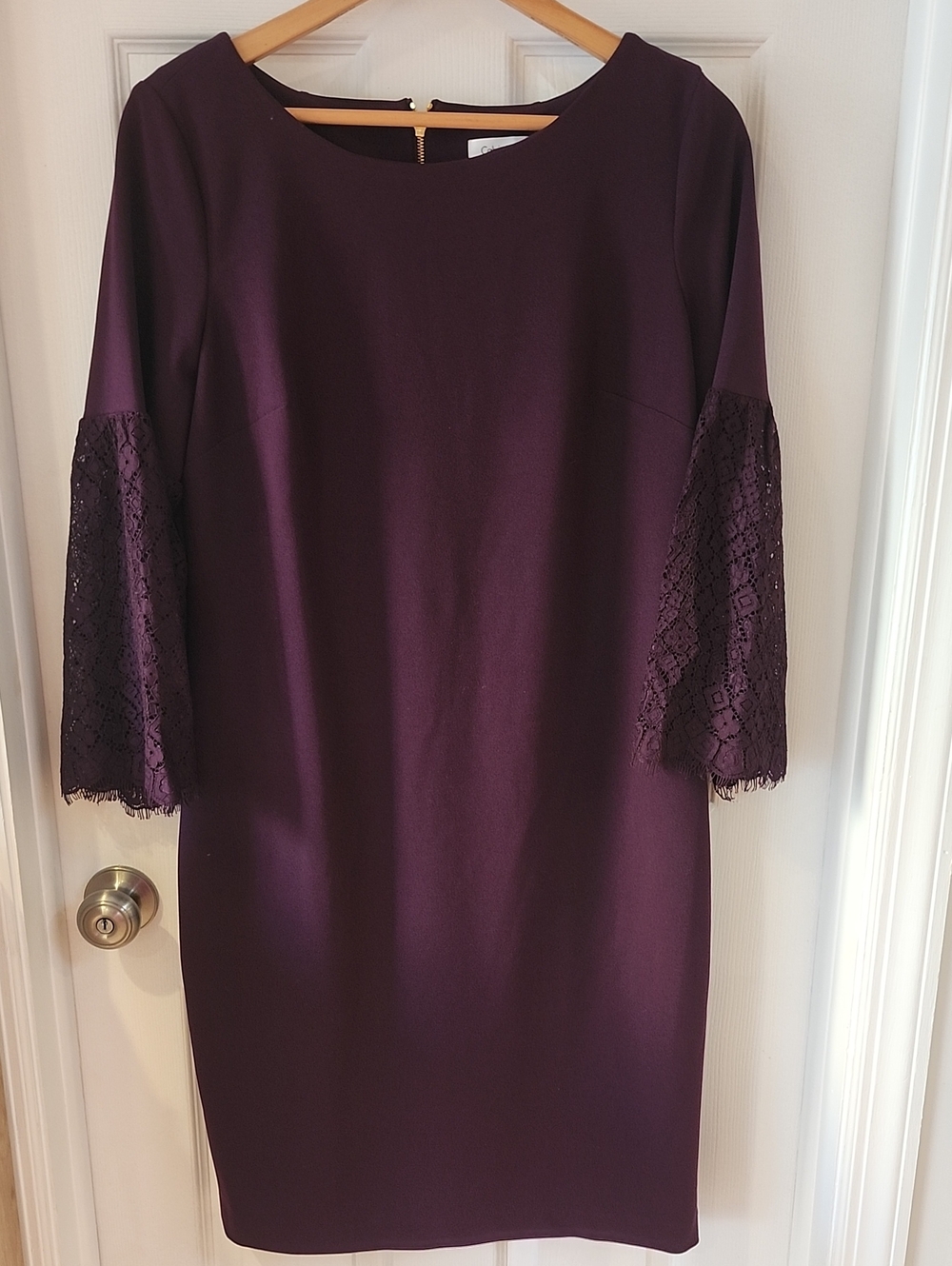 Calvin Klein Plum Lace-Sleeve Long Sleeve Dress